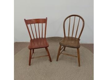 Pair Of Kitchen Or Bedroom Chairs One Painted Red.