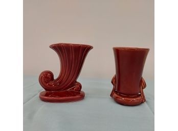 2 Vintage Burgandy Pottery Vases