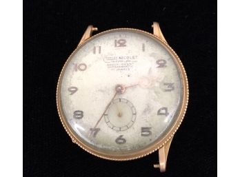 Charles Nicolet 17 Jewels 18k Gold Tramline Calendar Mens Watch Not Runnung