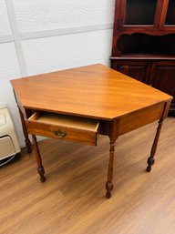 Vintage Wooden Corner Table With Drawer