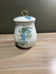 Ceramic Lidded Canister With Blue Grape & Leaf Design