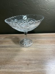 Vintage Clear Pressed Glass Pedestal Compote Bowl