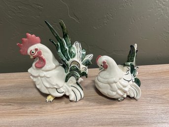 Pair Of Ceramic Rooster & Hen Figurines