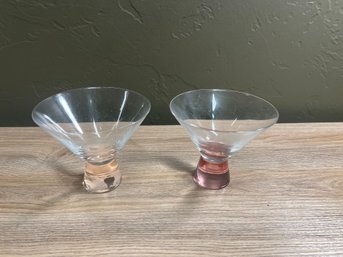 Pair Of Stemless Martini Glasses With Tinted Weighted Bases