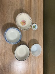 Vintage Decorative Porcelain & Ceramic Trinket Dish Lot – Floral & Blue-White Bowls