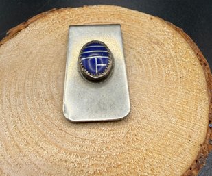 Vintage Money Clip- Blue Lapis With Silver Inlays