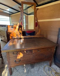 Antique Three-Drawer Dresser With Mirror