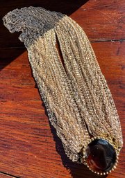 Vintage Gold Tone Multistrand Necklace With Amber-Colored Glass Pendant