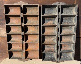 Lot Of Two Vintage Cast Iron Roll Pans Including One Marked 950