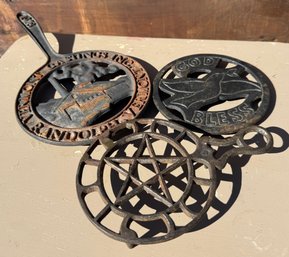 Lot Of Three Cast Iron Trivets Including One Marked #5