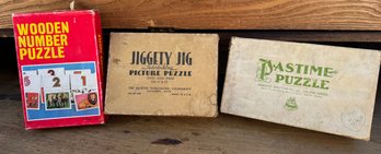 Lot Of Three Vintage Puzzles Including Pastime Puzzle By Parker Brothers Inc