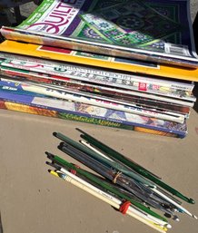 Lot Of Quilting And Crocheting Books/Magazines And Crochet Hooks