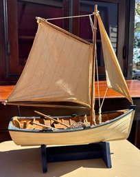 Vintage Wooden Fishing Boat Skiff With Accessories