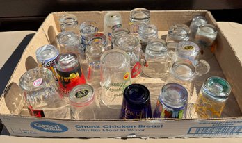 Lot Of Shot Glasses Including Travel And Collegiate