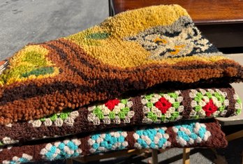 3 Vintage Pieces- Blankets & Latch-hook