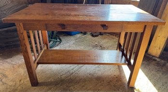 Mission Style Golden Oak Library Table With Drawer