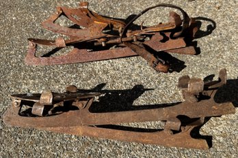 Two Pairs Of Antique Clamp-On Ice Skates