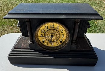 Antique Mantel Clock With Lion Accents