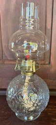 Vintage Hurricane Oil Lamp With Pressed Poinsetta Pattern Glass Base