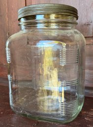 Vintage Lidded Hoosier-Style Glass Storage Jar- Please Read