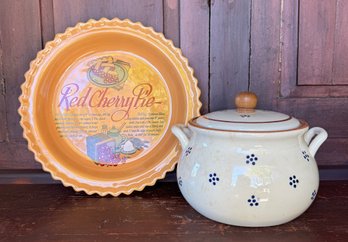 Vintage Pie Dish & Lidded Crock