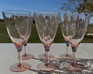 Lot Of Six Pink Depression Glass Glasses