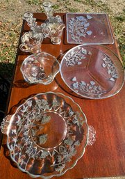 Lot Of Antique Glass Dishes With Silver Overlayed Designs