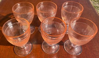Lot Of Six Vintage Pink Depression Water Glasses