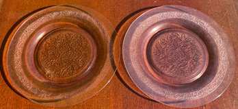 Lot Of Two Vintage Pink Depression Glass Plates