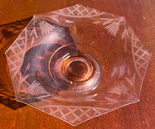 Vintage Etched Pink Depression Glass Octagonal Console Bowl