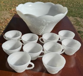 Vintage Anchor Hocking Milk Glass Punch Set