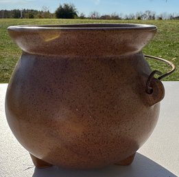Vintage Speckled Brown Stoneware Crock With Handle
