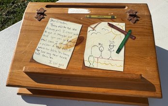 Cute Vintage Wooden Child's Writing Desk With Letter To Grandparents Theme