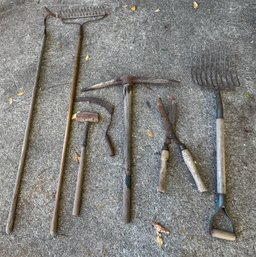 Lot Of Seven Antique Yard Tools