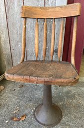 Neat Antique Student Chair With Cast Iron Base