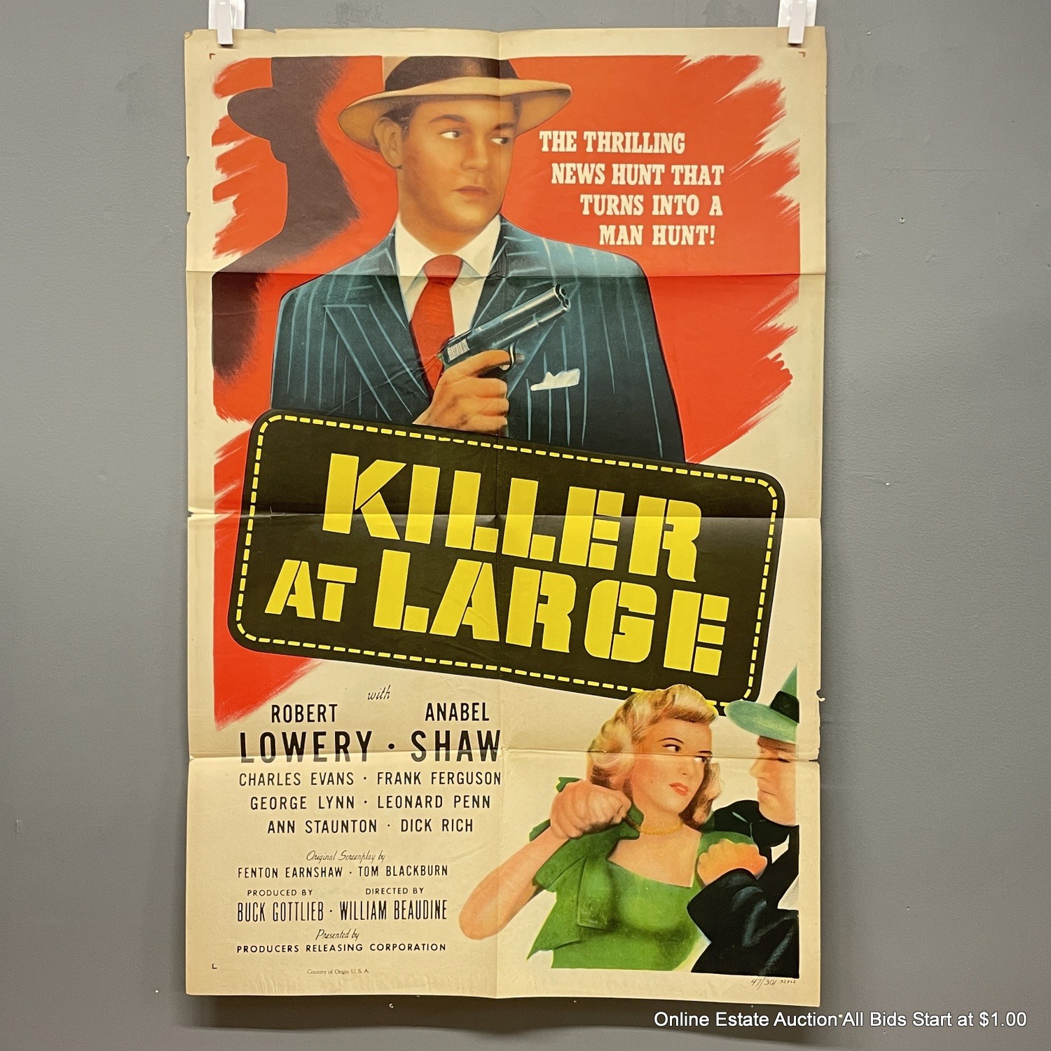 Vintage Movie Poster :Killer At Large: Robert Lowery 1947 #32592