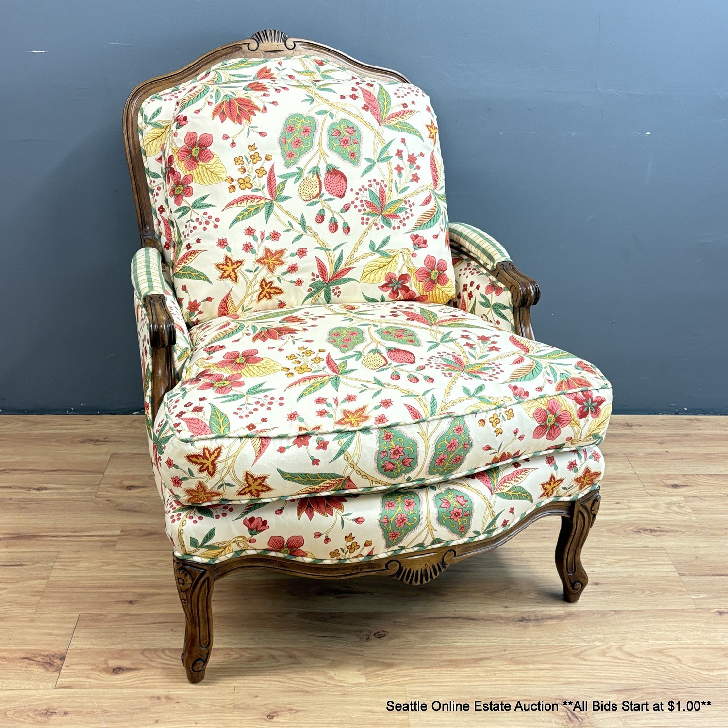 Louis XV Style Down Filled Armchair With Floral Upholstery (LOCAL