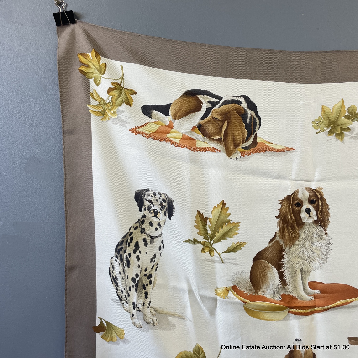 Salvatore Ferragamo Silk Dog Print Scarf #17863 | Auctionninja.com
