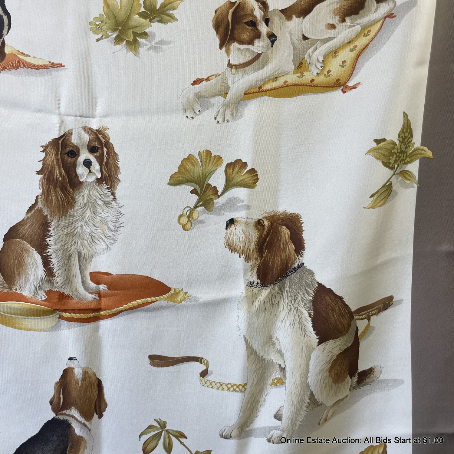 Salvatore Ferragamo Silk Dog Print Scarf #17863 | Auctionninja.com
