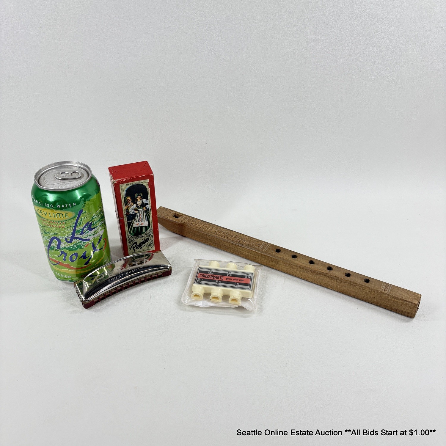Yugoslavian Carved Wooden Recorder, Pepila German Harmonica, And A ...