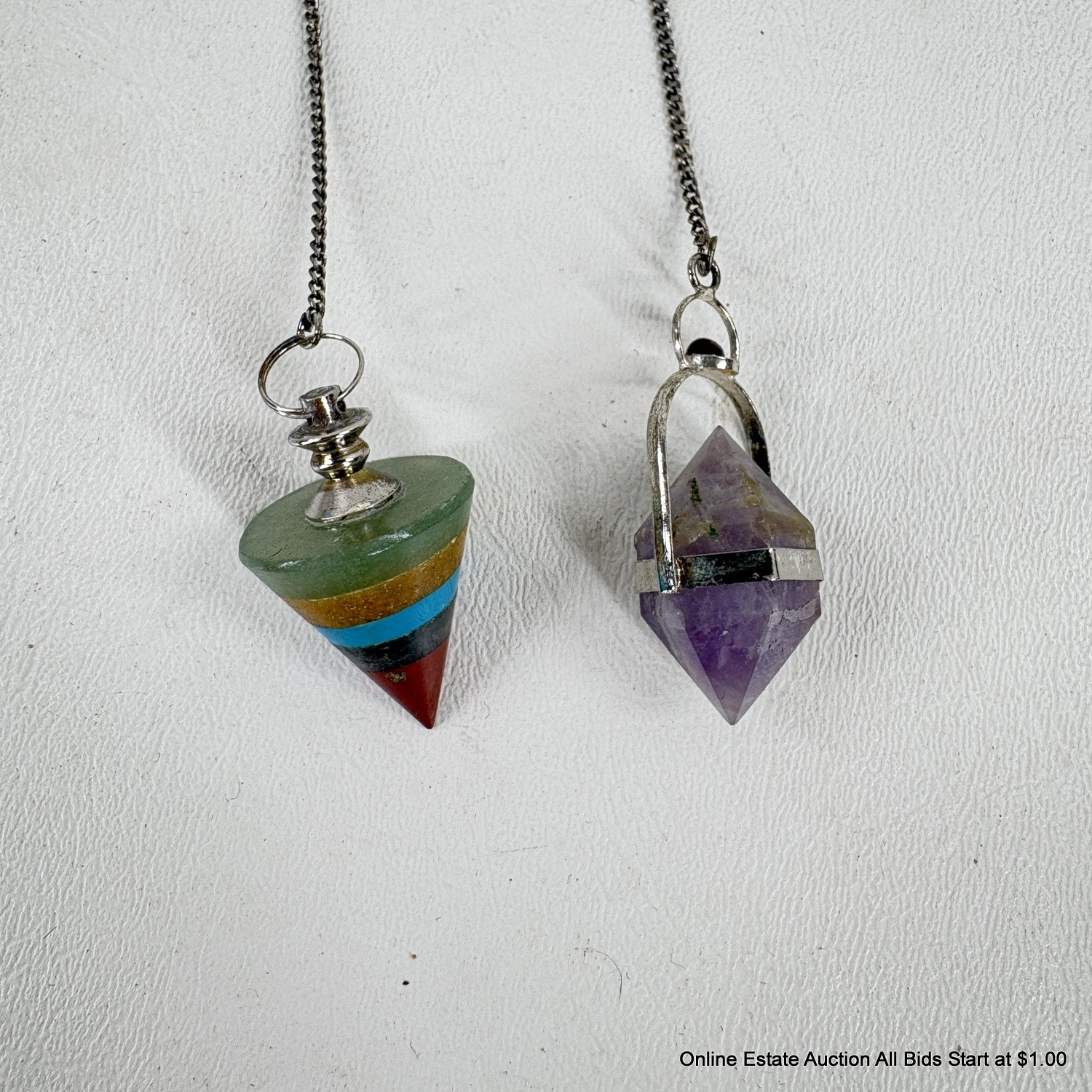 Purple Amethyst And Multi-Stone Pyramid Pendulums #50442 | Auctionninja.com