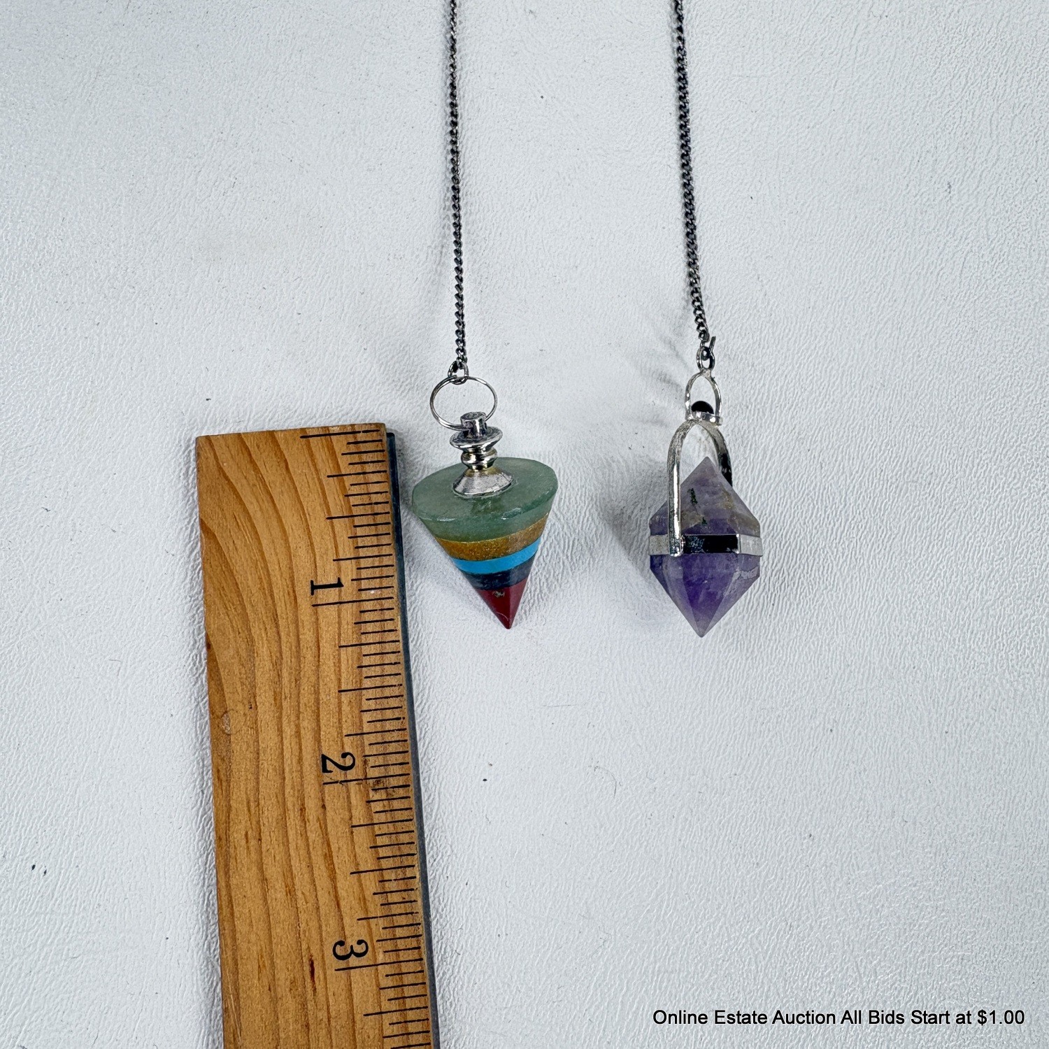 Purple Amethyst And Multi-Stone Pyramid Pendulums #50442 | Auctionninja.com