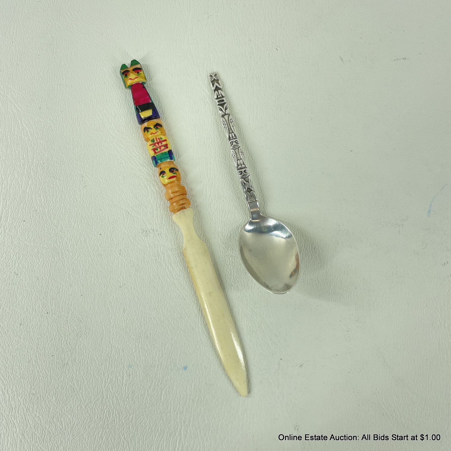 Sterling Totem Pole Spoon 6 Grams And A Small Bone Totem Pole Letter ...