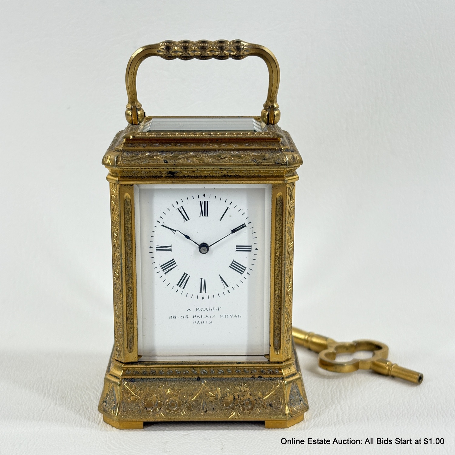 Antique French Ecalle Brass Carriage Clock #41320 | Auctionninja.com