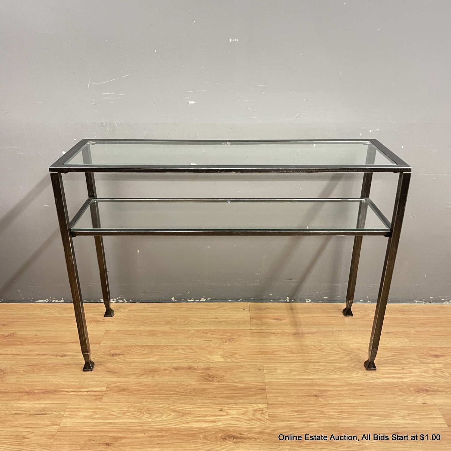 Pottery Barn Metal Console Table With Two Glass Shelves (LOCAL PICKUP
