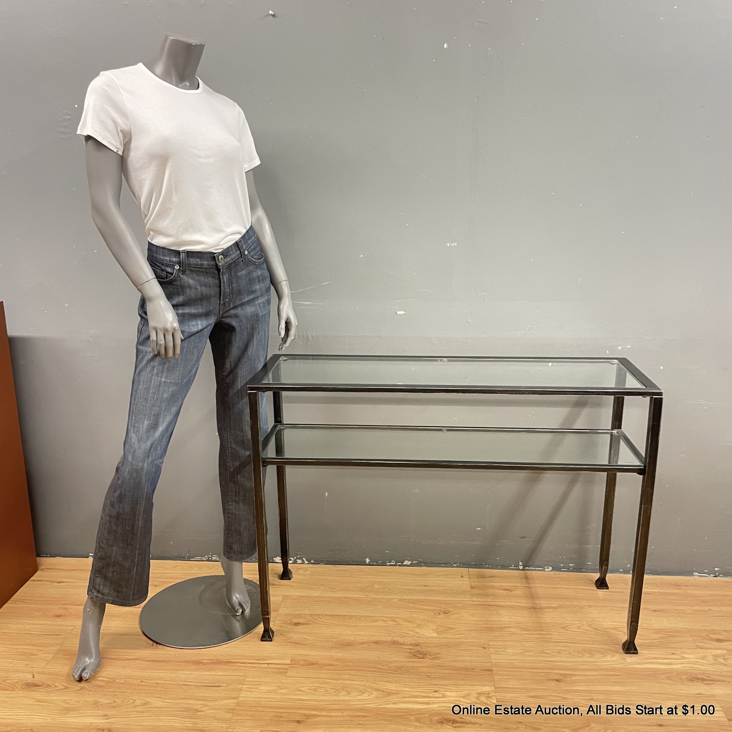 Pottery Barn Metal Console Table With Two Glass Shelves (LOCAL PICKUP