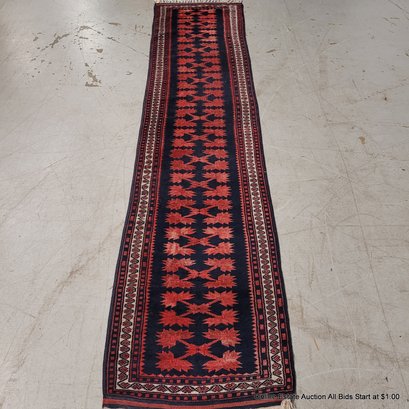 Hand Knotted Wool & Cotton Runner Carpet: 9' 7 ' X 2' 2'