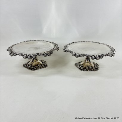 2 Tiffany & Co. Sterling Silver Strawberry Pattern Tazza Pedestal Dishes 728 Grams Total Weight