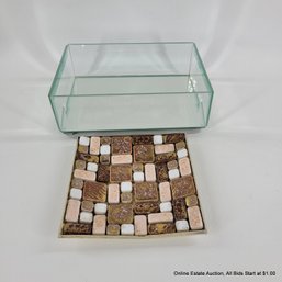 Kusak Crystal Mirrored Bottom Dresser Box & Mid-Century Tray