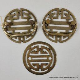 3 Vintage Chinese Brass Escutcheon Furniture Mounts